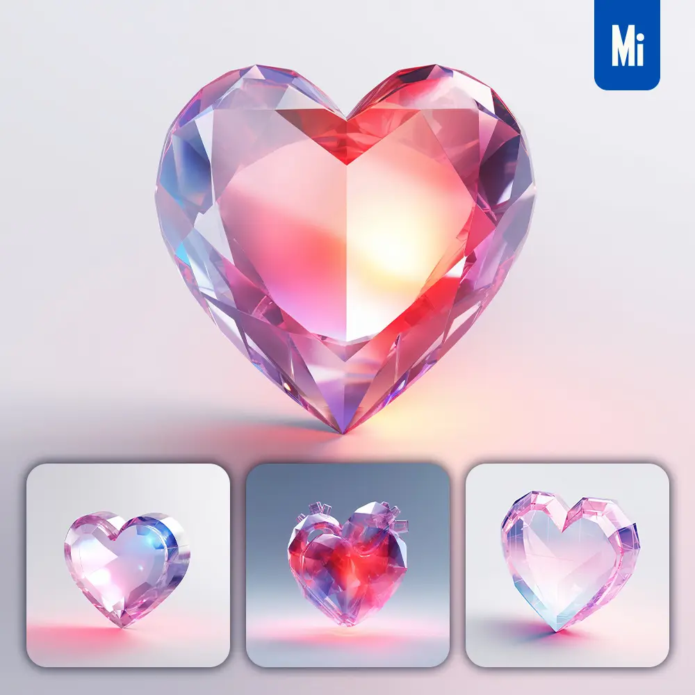 Midjourney Prompt Heart Icon Ui Design C4d Glass 3d Model