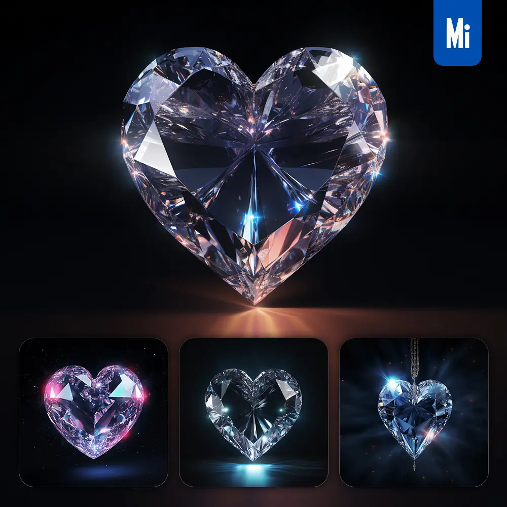 Midjourney Prompt Heart Letter Glass Crystal 3d Transparent