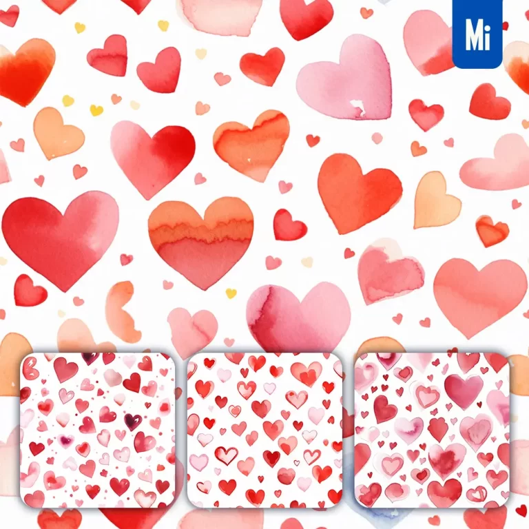 midjourney prompt heart red cute painting watercolor ink drawing pattern