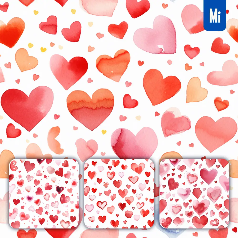 midjourney prompt heart red cute painting watercolor ink drawing pattern