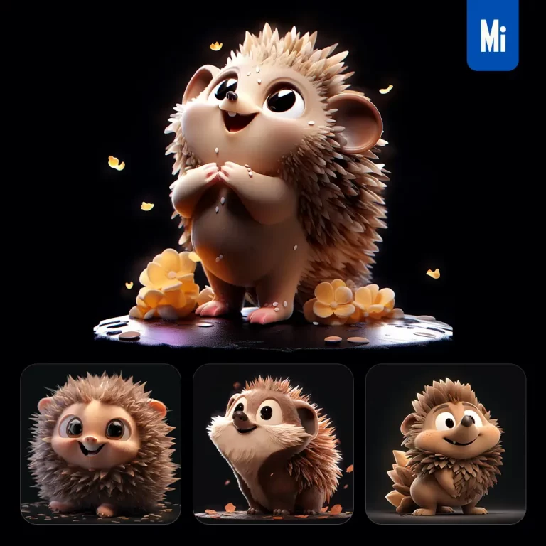 midjourney prompt hedgehog cute 3D cartoon IP character C4D animation