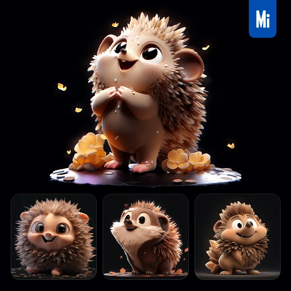 midjourney prompt hedgehog cute 3D cartoon IP character C4D animation