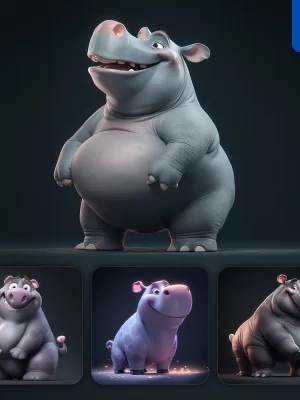 Midjourney Prompt Hippo Cute 3d Cartoon Ip Character C4d Animation