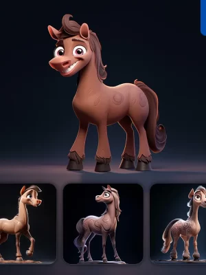 Midjourney Prompt Horse Cute 3d Cartoon Ip Character C4d Animation