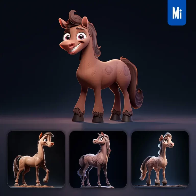 midjourney prompt horse cute 3D cartoon IP character C4D animation