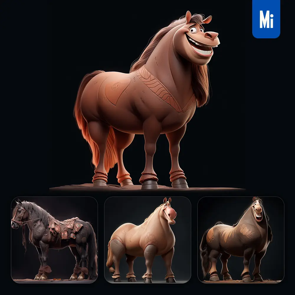 midjourney prompt horse fat cute 3D cartoon IP character C4D animation