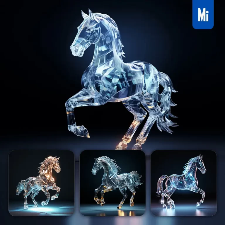 midjourney prompt horse glass crystal 3D transparent