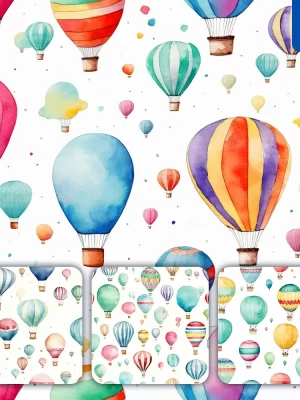 Midjourney Prompt Hot Air Balloon Cute Painting Watercolor Ink Drawing Pattern