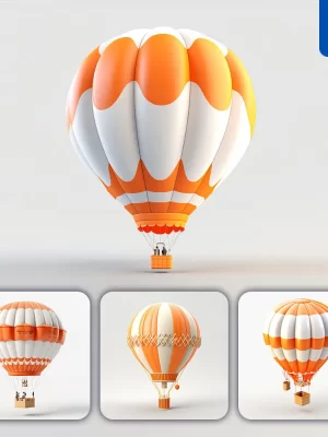 Midjourney Prompt Hot Air Balloon White Orange C4d 3d Icon Cartoon