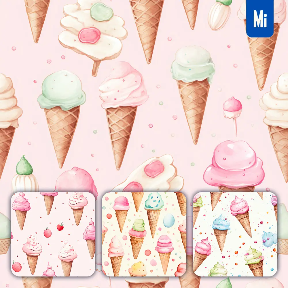 Midjourney Prompt Ice Cream Cute Painting Watercolor Ink Drawing Pattern
