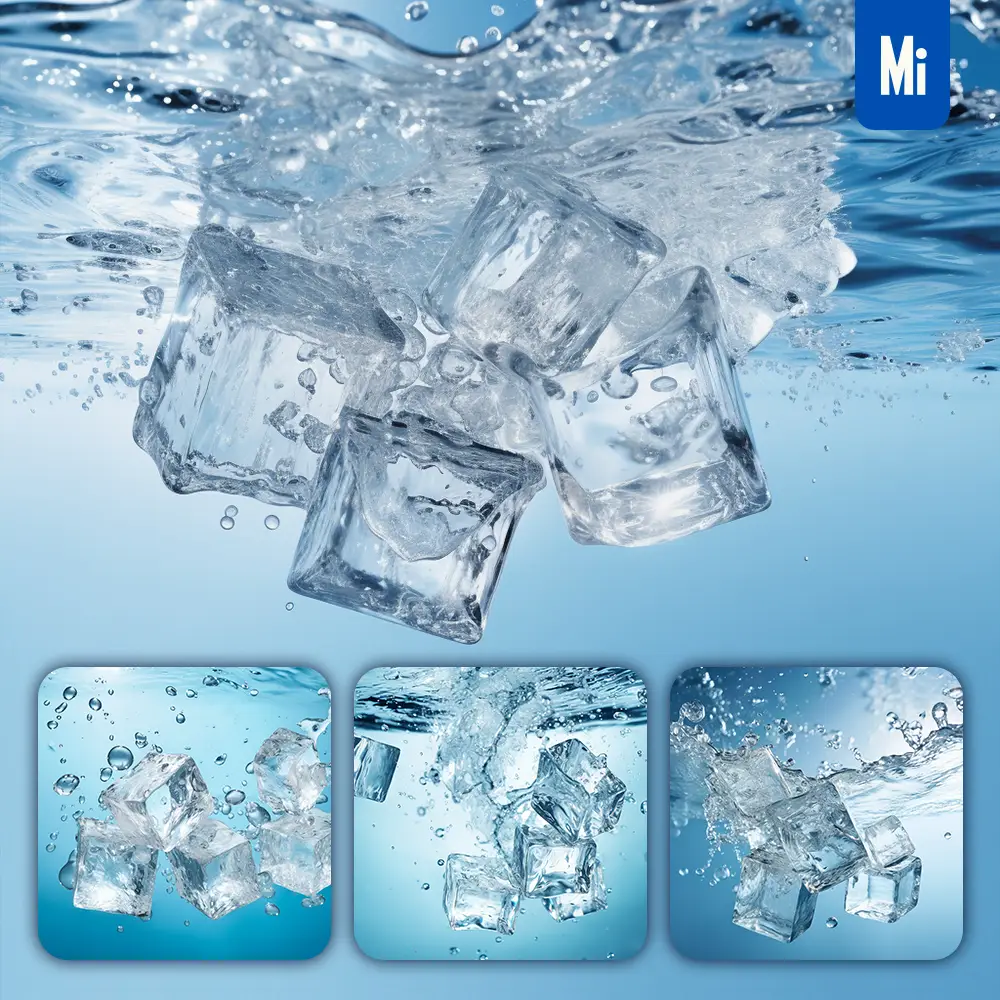 midjourney prompt ice cube block underwater splash water spray photography