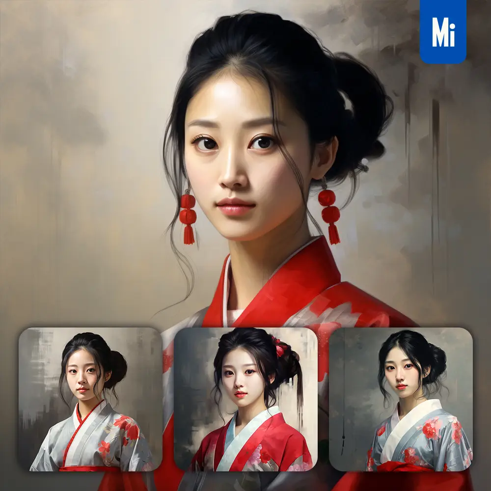 midjourney prompt kimono yukata lady girl woman Japanese portrait oil painting