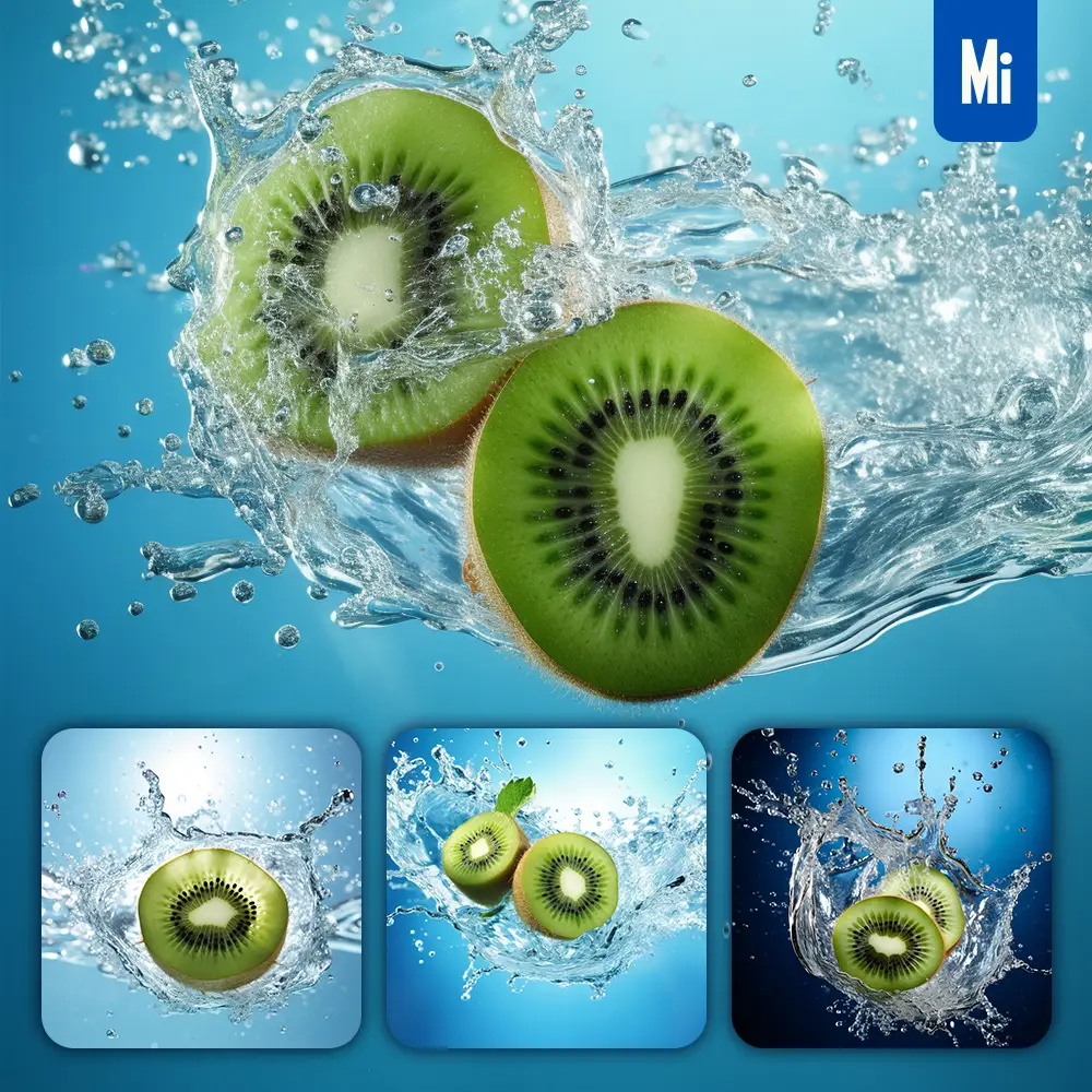 midjourney prompt kiwi underwater splash water spray photography