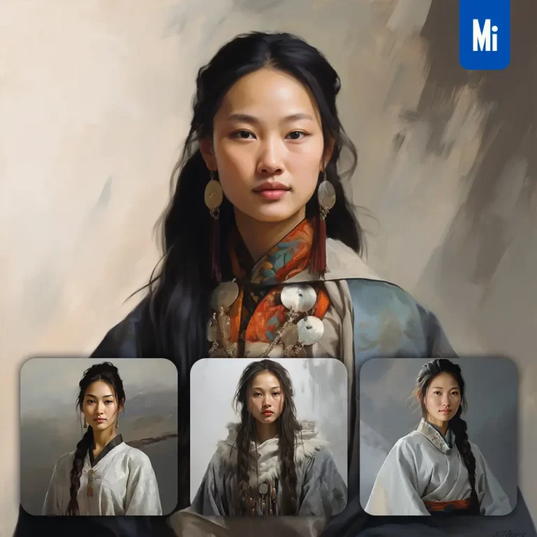 midjourney prompt lady girl woman robe Mongolian portrait oil painting