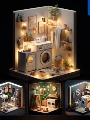 Midjourney Prompt Laundry Room Washing Machine Indoor Home Scene Space 3d Isometric Model