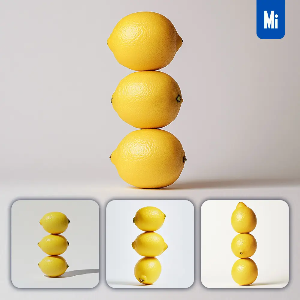 midjourney prompt lemon connected fruits stack photography