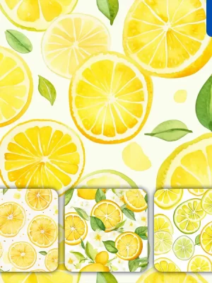 Midjourney Prompt Lemon Slices Cute Painting Watercolor Ink Drawing Pattern