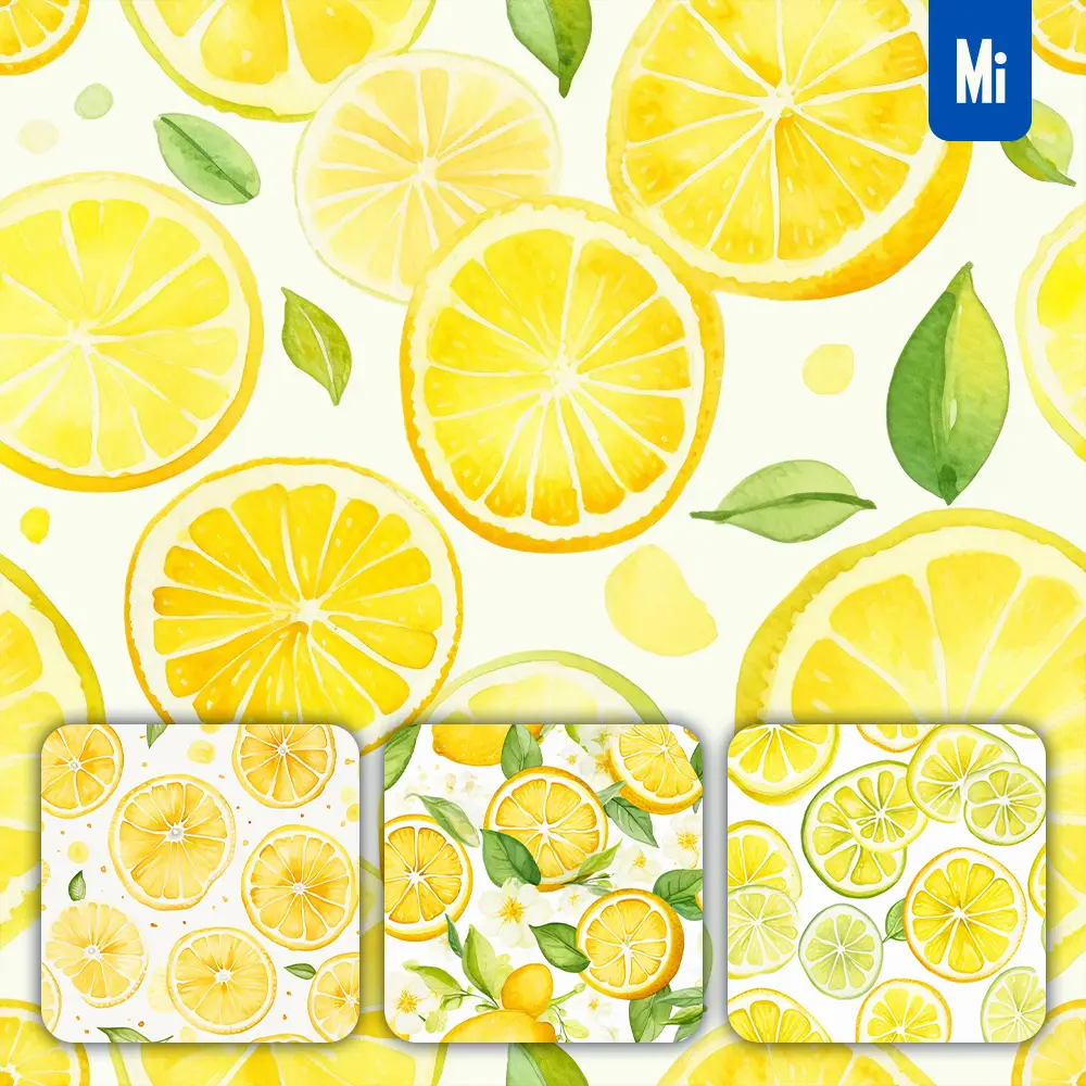 Midjourney Prompt Lemon Slices Cute Painting Watercolor Ink Drawing Pattern