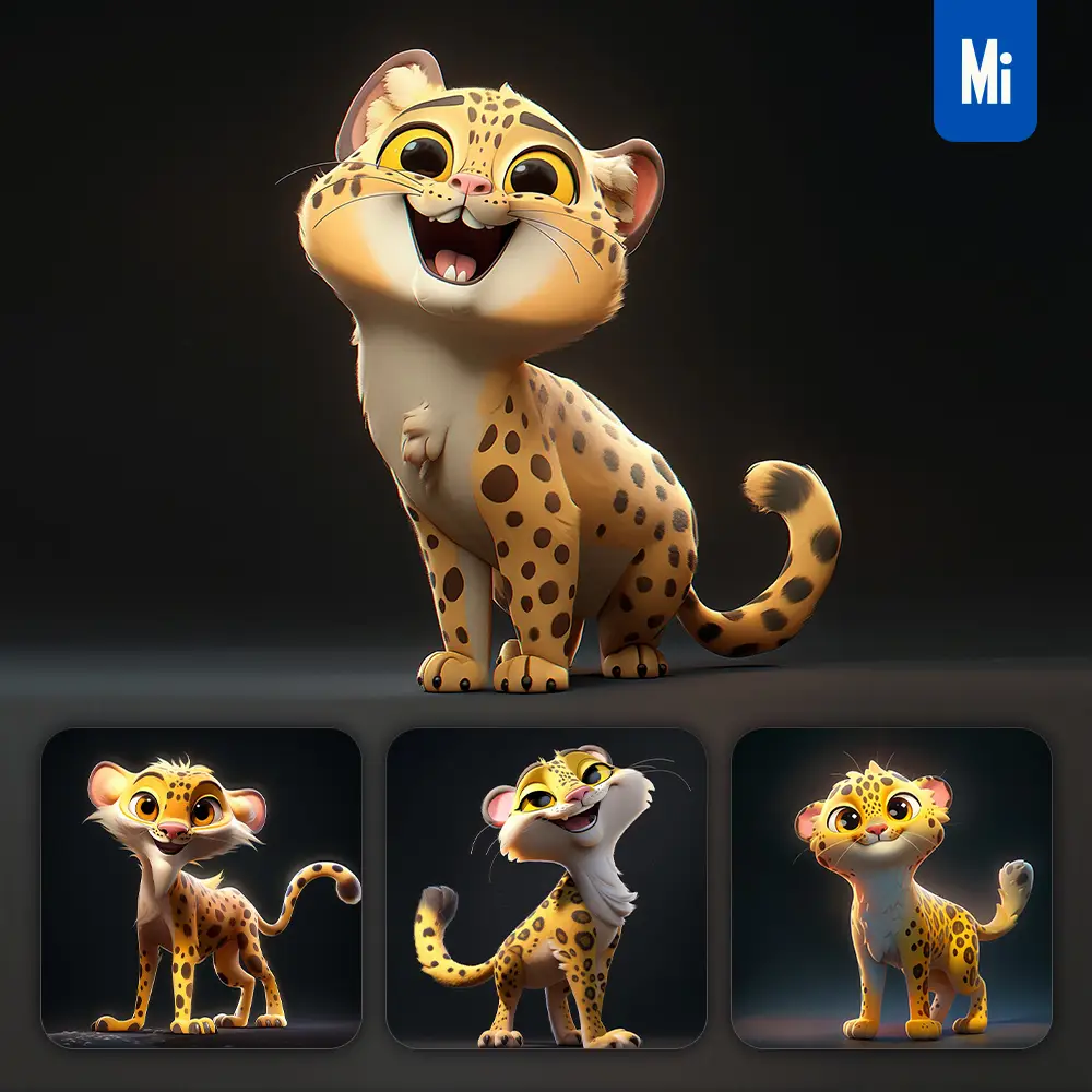 Midjourney Prompt Leopard Cheetah Cute 3d Cartoon Ip Character C4d Animation