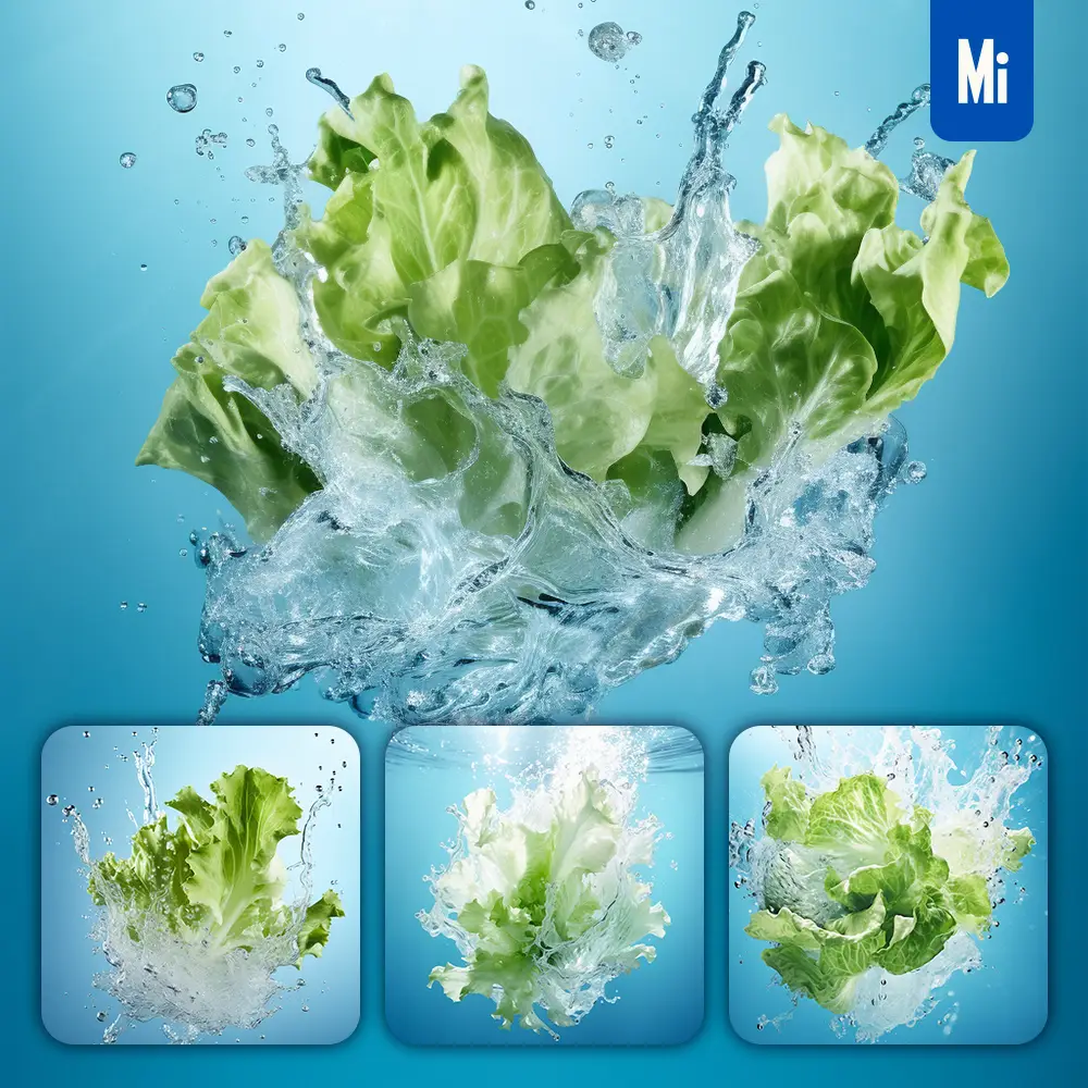 Midjourney Prompt Lettuce Underwater Splash Water Spray Photography