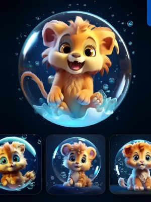 Midjourney Prompt Lion Bubble Water Underwater Cute Cartoon 3d