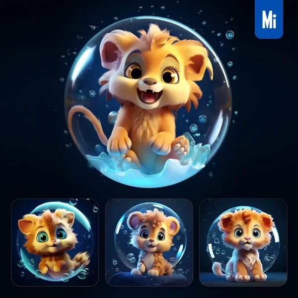 Midjourney Prompt Lion Bubble Water Underwater Cute Cartoon 3d