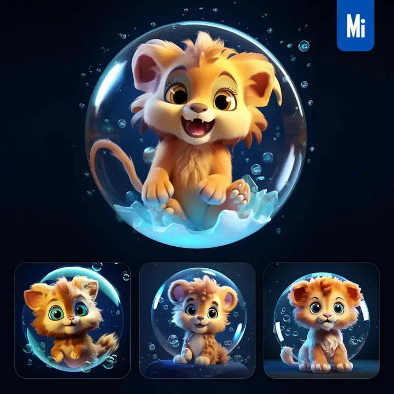 midjourney prompt lion bubble water underwater cute cartoon 3D