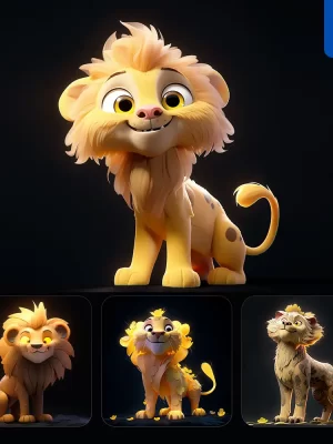 Midjourney Prompt Lion Cute Robe 3d Cartoon Ip Character C4d Animation