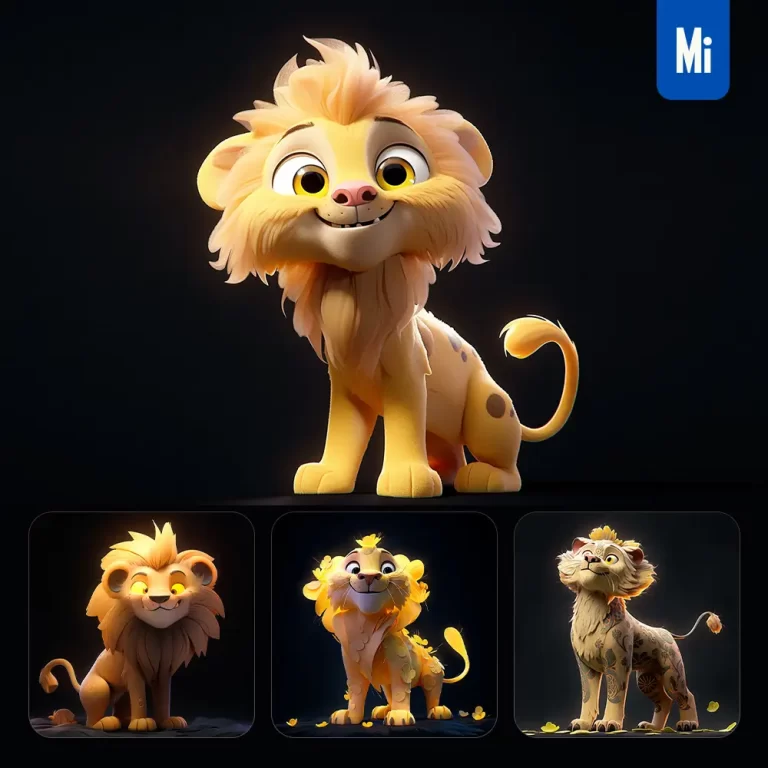 midjourney prompt lion cute 3D cartoon IP character C4D animation