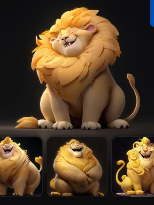 Midjourney Prompt Lion Fat Cute 3d Cartoon Ip Character C4d Animation