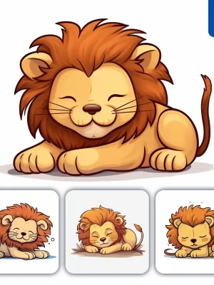 Midjourney Prompt Lion Sleeping Cartoon Illustration Drawing