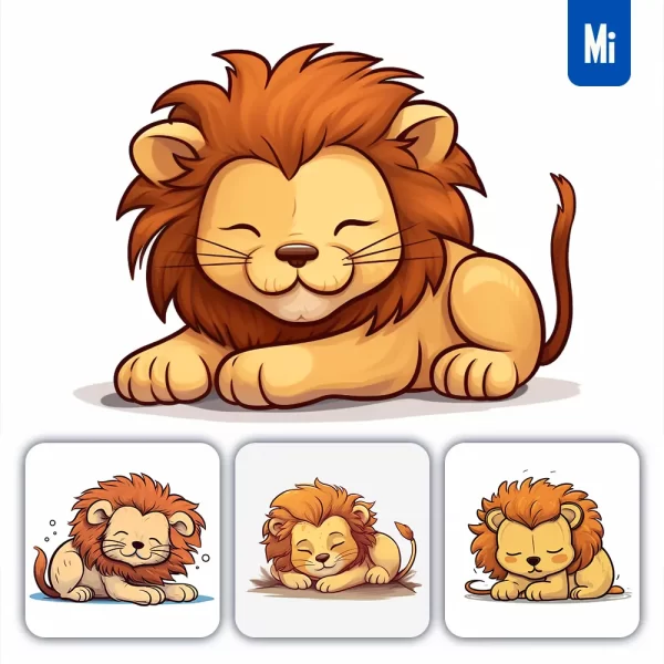 Midjourney Prompt Lion Sleeping Cartoon Illustration Drawing