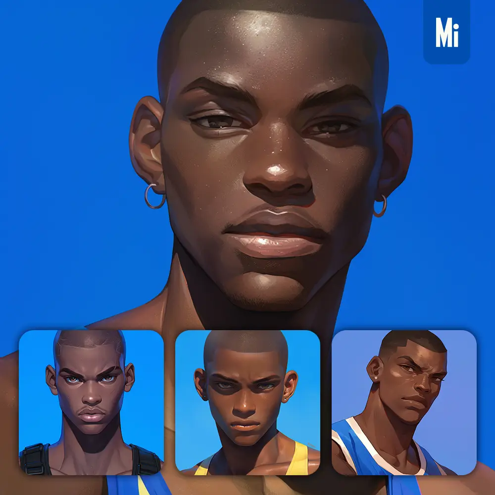 midjourney prompt man boy male African NBA player portrait cartoon painting