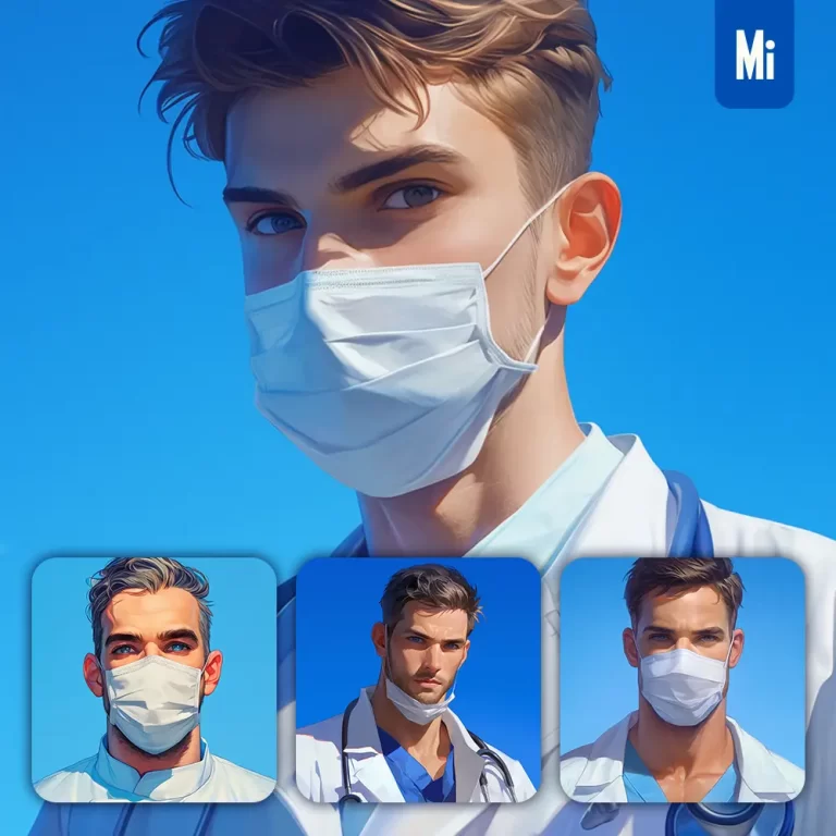 midjourney prompt man boy male coat mask doctor dentist portrait cartoon painting