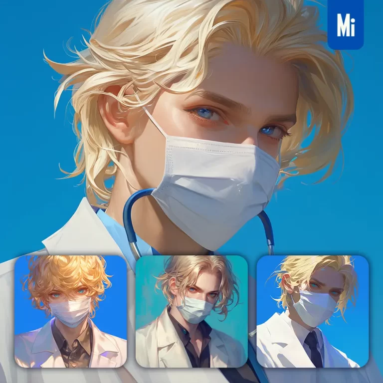 midjourney prompt man boy male coat mask doctor portrait cartoon painting