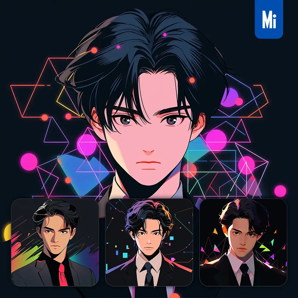 midjourney prompt man executive politician front lawyer boy cartoon Japanese animation portrait vector illustration art colorful