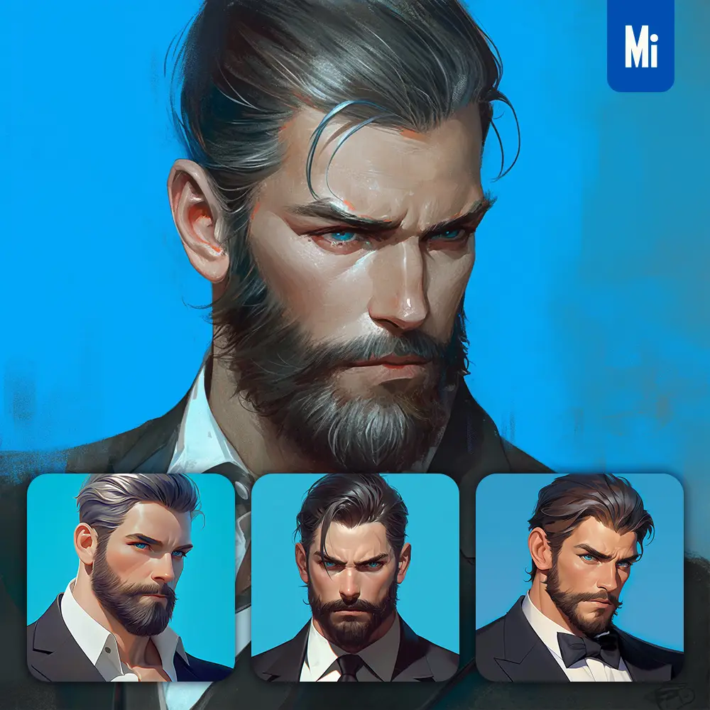 midjourney prompt man male sir suit gentleman portrait cartoon painting