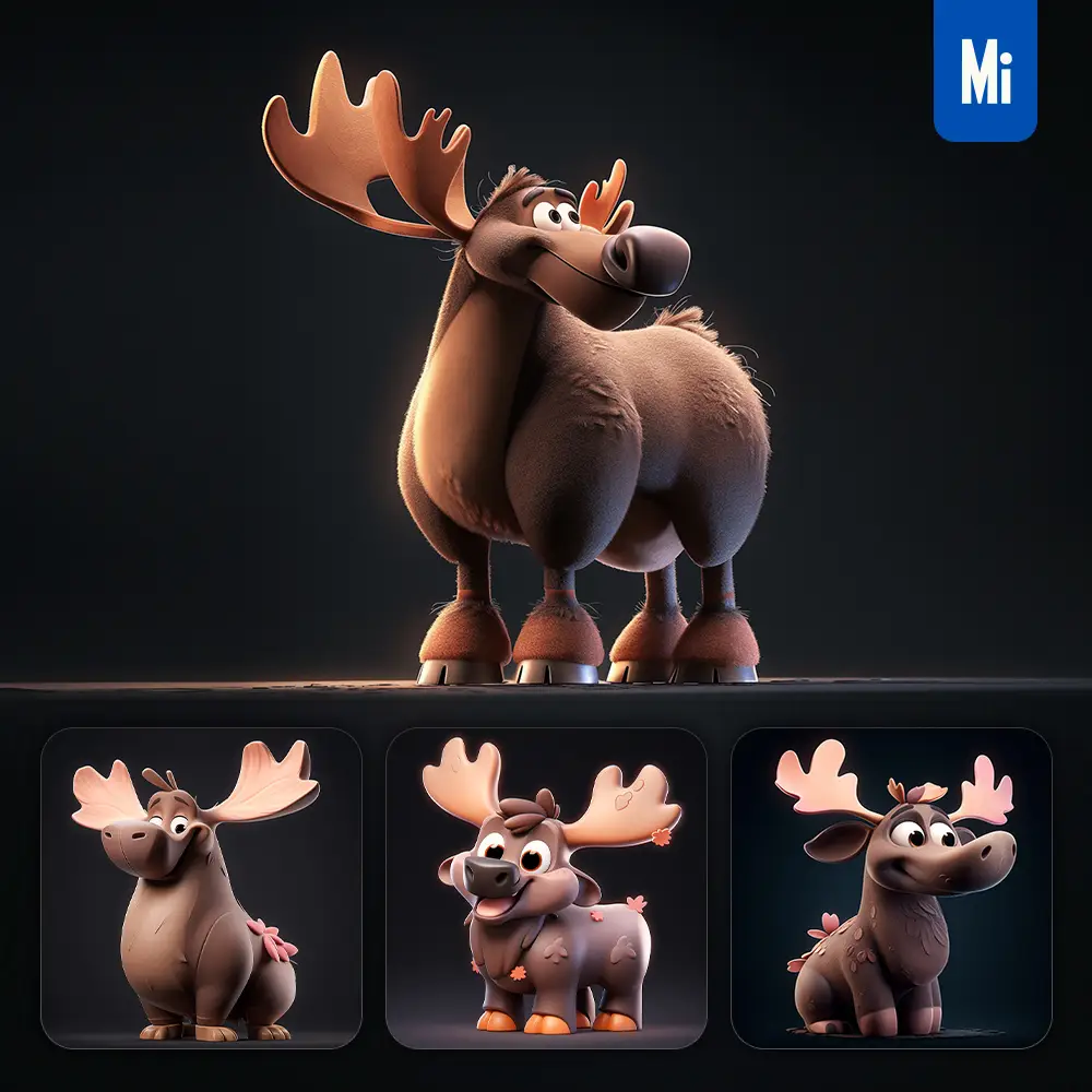 Midjourney Prompt Moose Cute Cute 3d Cartoon Ip Character C4d Animation