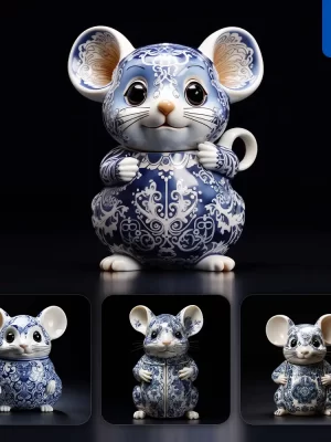 Midjourney Prompt Mouse Porcelain Blue Animals Chinese China Pattern 3d