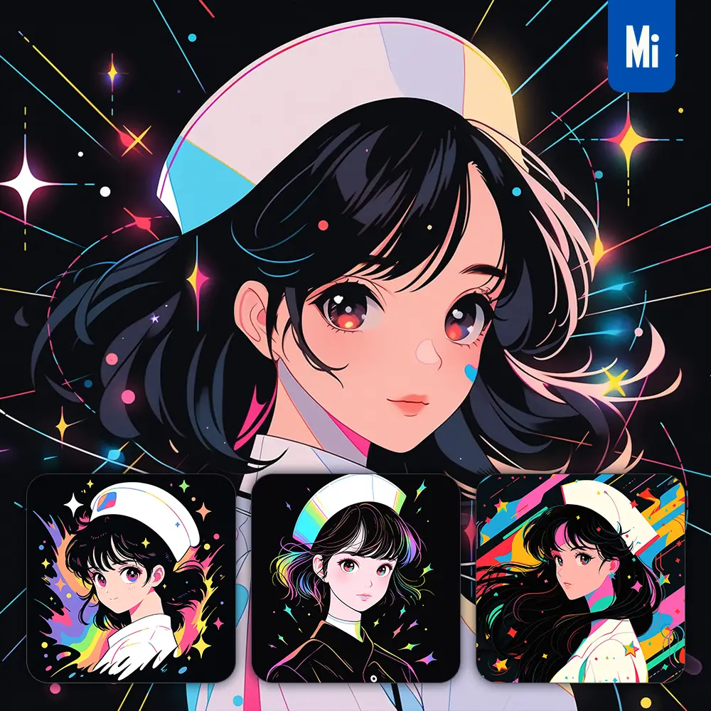 Midjourney Prompt Nurse Front Girl Woman Cartoon Japanese Animation Portrait Vector Illustration Art Colorful
