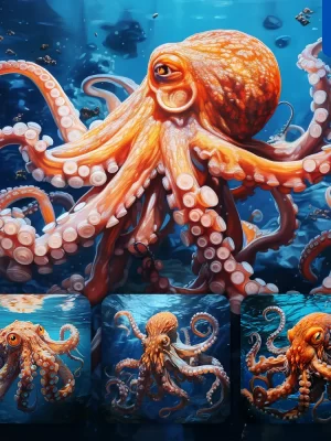 Midjourney Prompt Octopus Ocean Swimming Underwater Sea Face Oil Painting