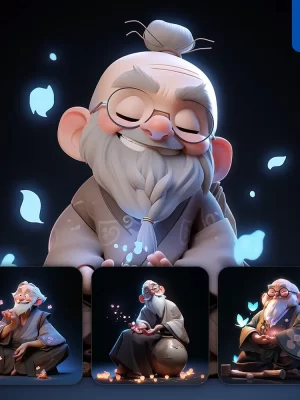 Midjourney Prompt Old Man Grandfather Grandpa Cute 3d Cartoon Ip Character C4d Animation