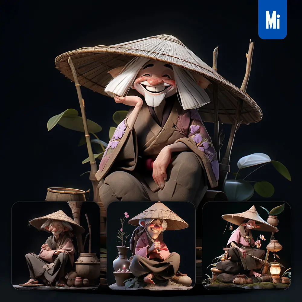 midjourney prompt old man herbalist cute 3D cartoon IP character C4D animation