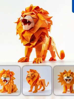 Midjourney Prompt Orange Lion Paper Folding Origami Art