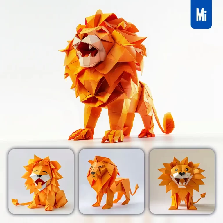midjourney prompt orange lion paper folding origami art