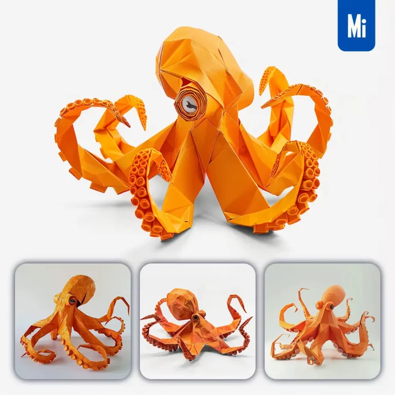 midjourney prompt orange octopus paper folding origami art