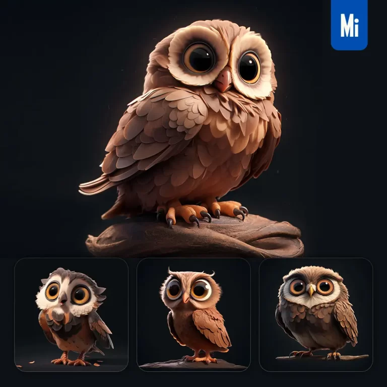 midjourney prompt owl cute 3D cartoon IP character C4D animation
