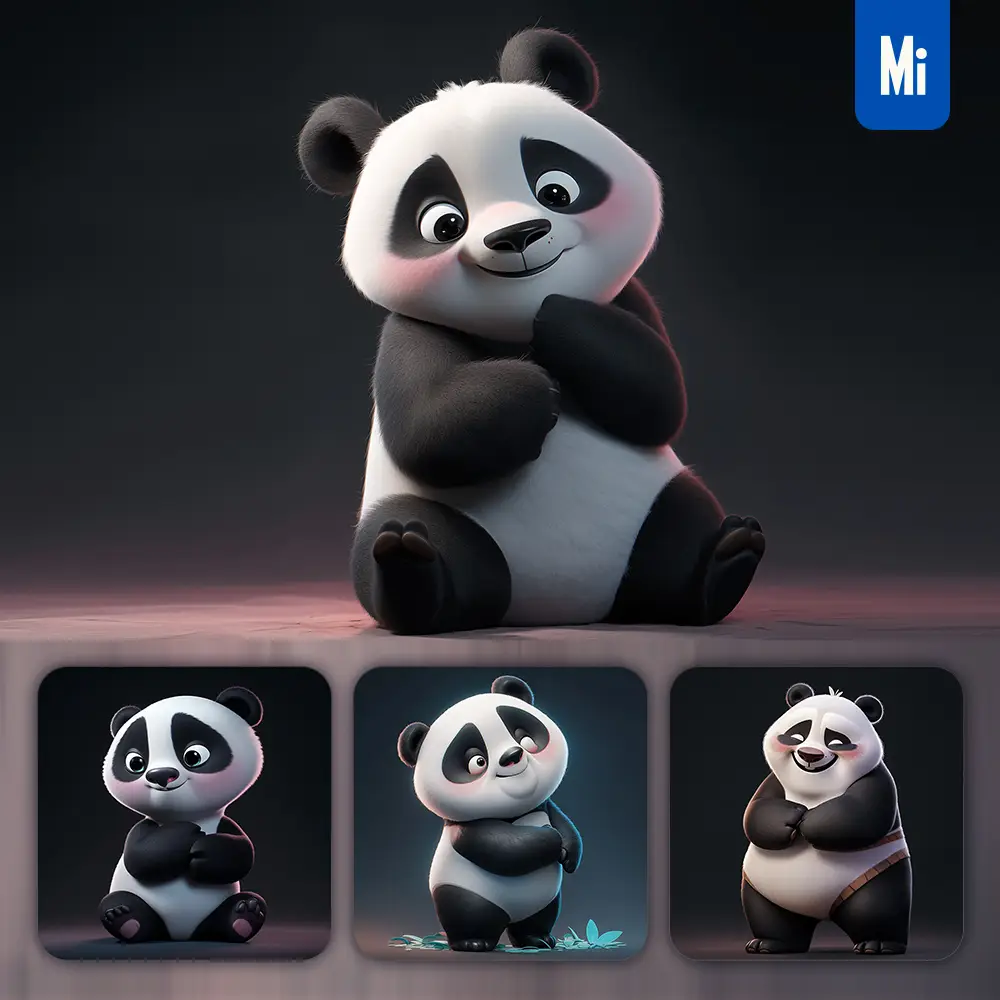 midjourney prompt panda cute 3D cartoon IP character C4D animation