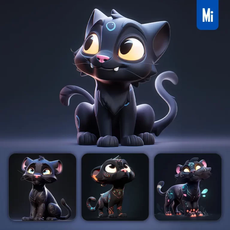 midjourney prompt panther cute 3D cartoon IP character C4D animation