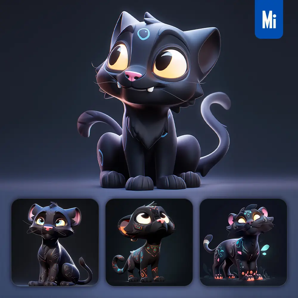midjourney prompt panther cute 3D cartoon IP character C4D animation
